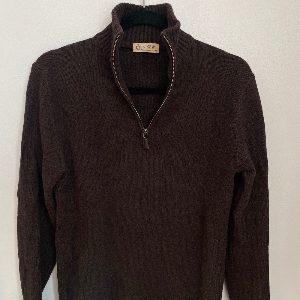 J Crew Italian cashmere quarter zip sweater, chocolate brown size Men's XS